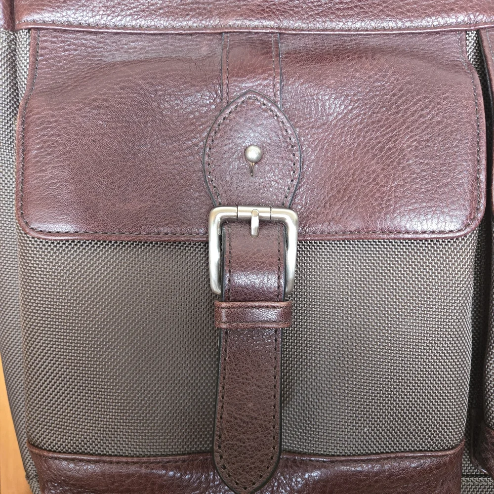 Polo Ralph Lauren Leather Canvas Heritage Logo Messenger Laptop Bag Brown Khaki